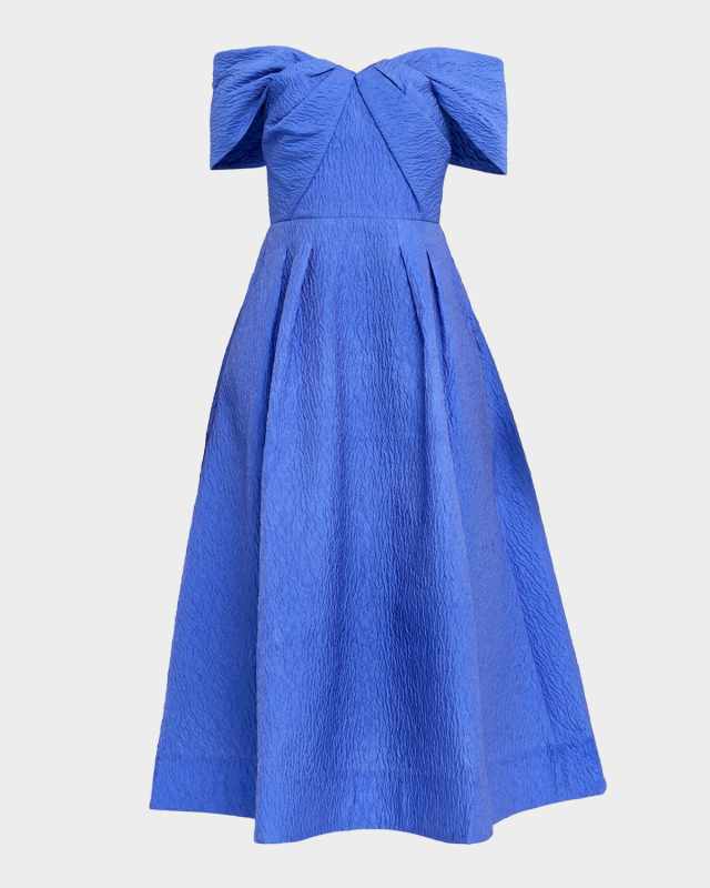 Viola Pleated Off-Shoulder Midi Dress